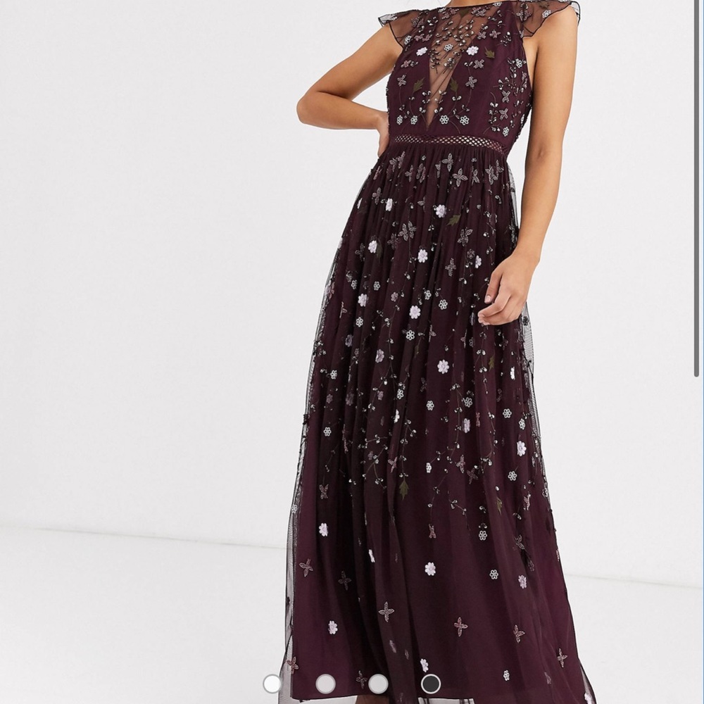 ASOS floral beaded gown, maroon/burgundy/purple, size 8, like new
